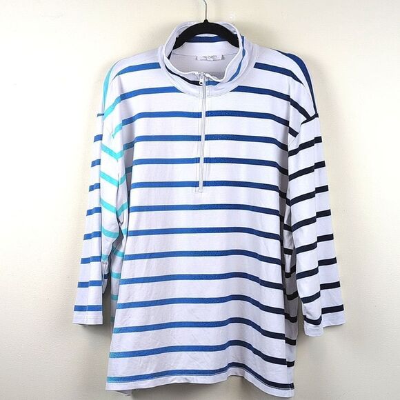T By Talbots 3/4 Sleeve 1/2 Zip Pullover Plus Size Top In Tropic Stripe Size 3X - Picture 2 of 10